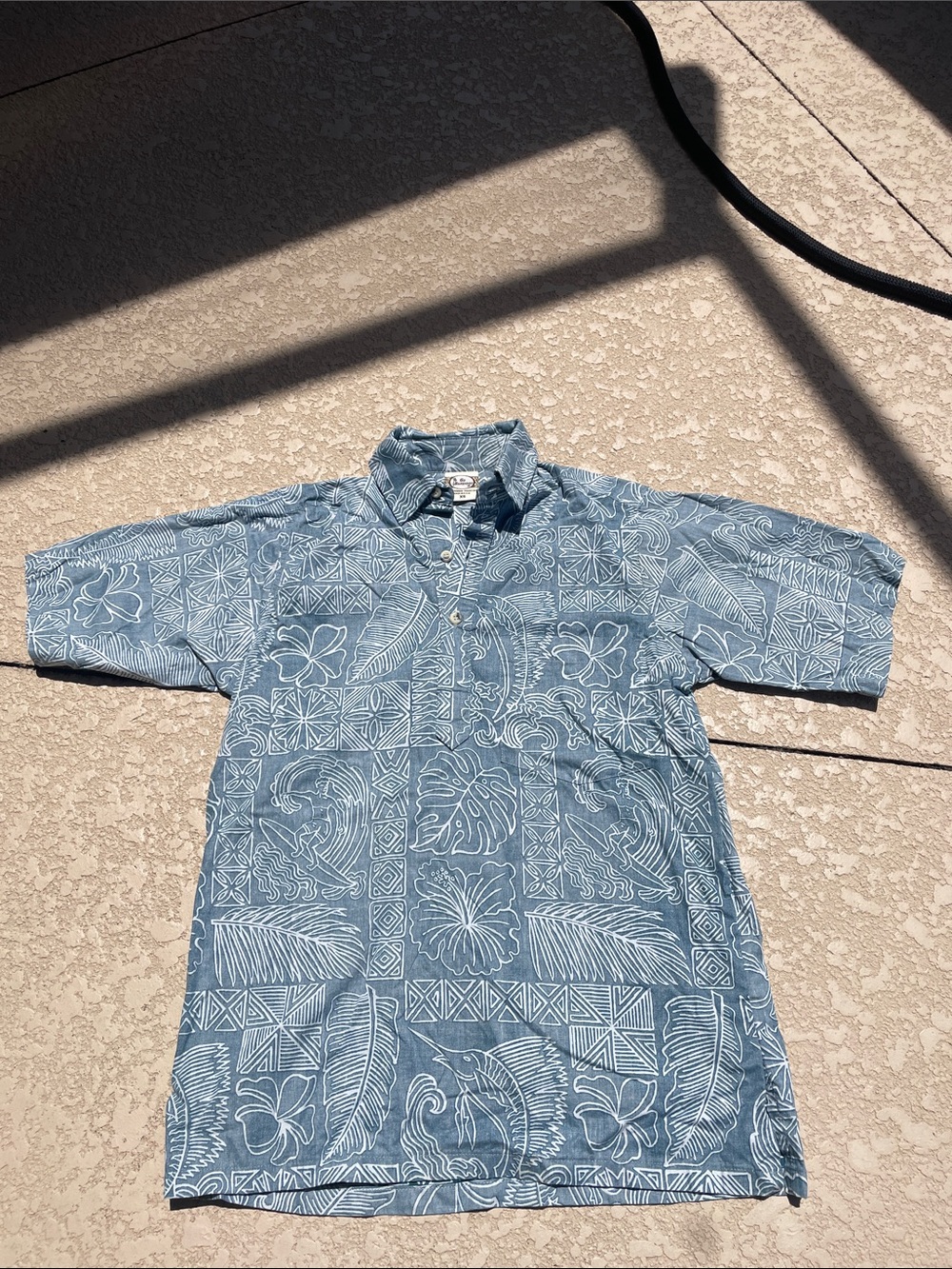 Vintage Go Barefoot Light Blue Hawaiian Coastal Short-Sleeve 3/4 Button Shirt XS